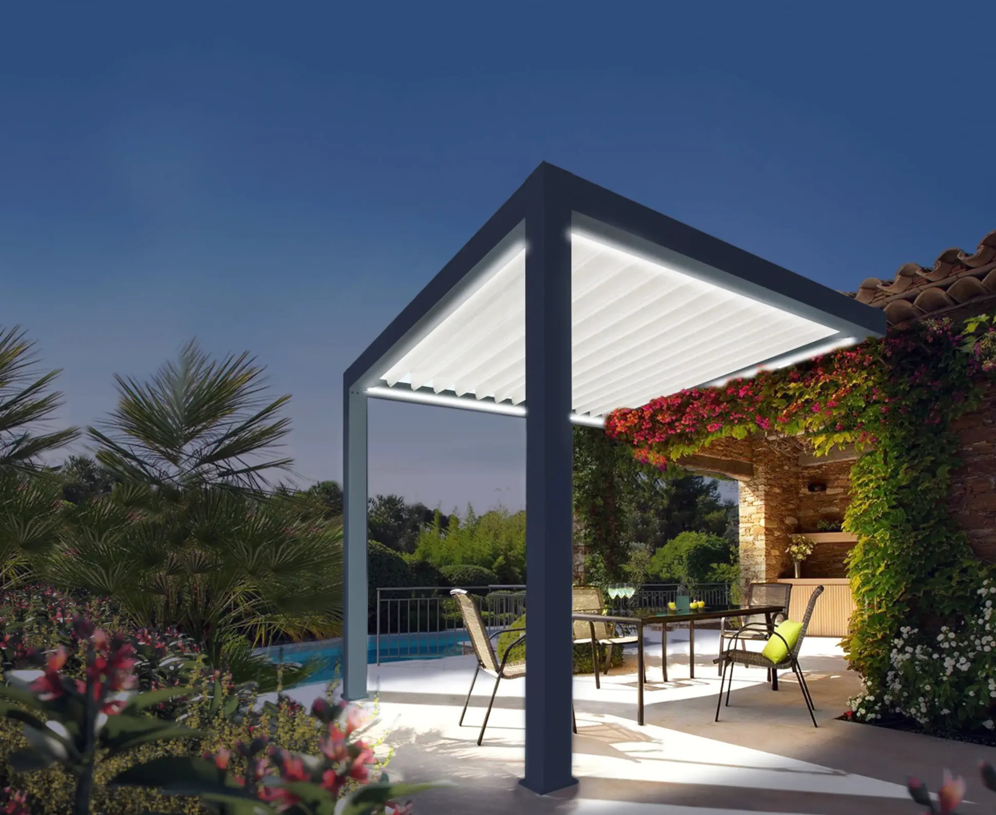 Lamellen Terrassenüberdachung 480 x 360,8 x 266 cm grau/weiß