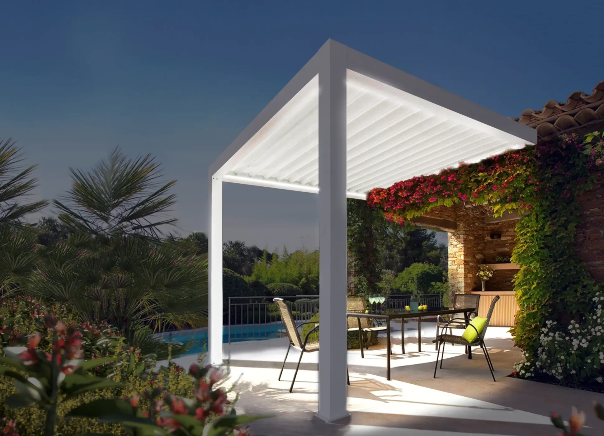 Lamellen Terrassenüberdachung 400 x 400,3 x 266 cm weiß