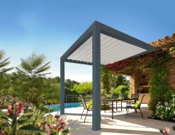 Lamellen Terrassenüberdachung 400 x 341 x 266 cm grau/weiß