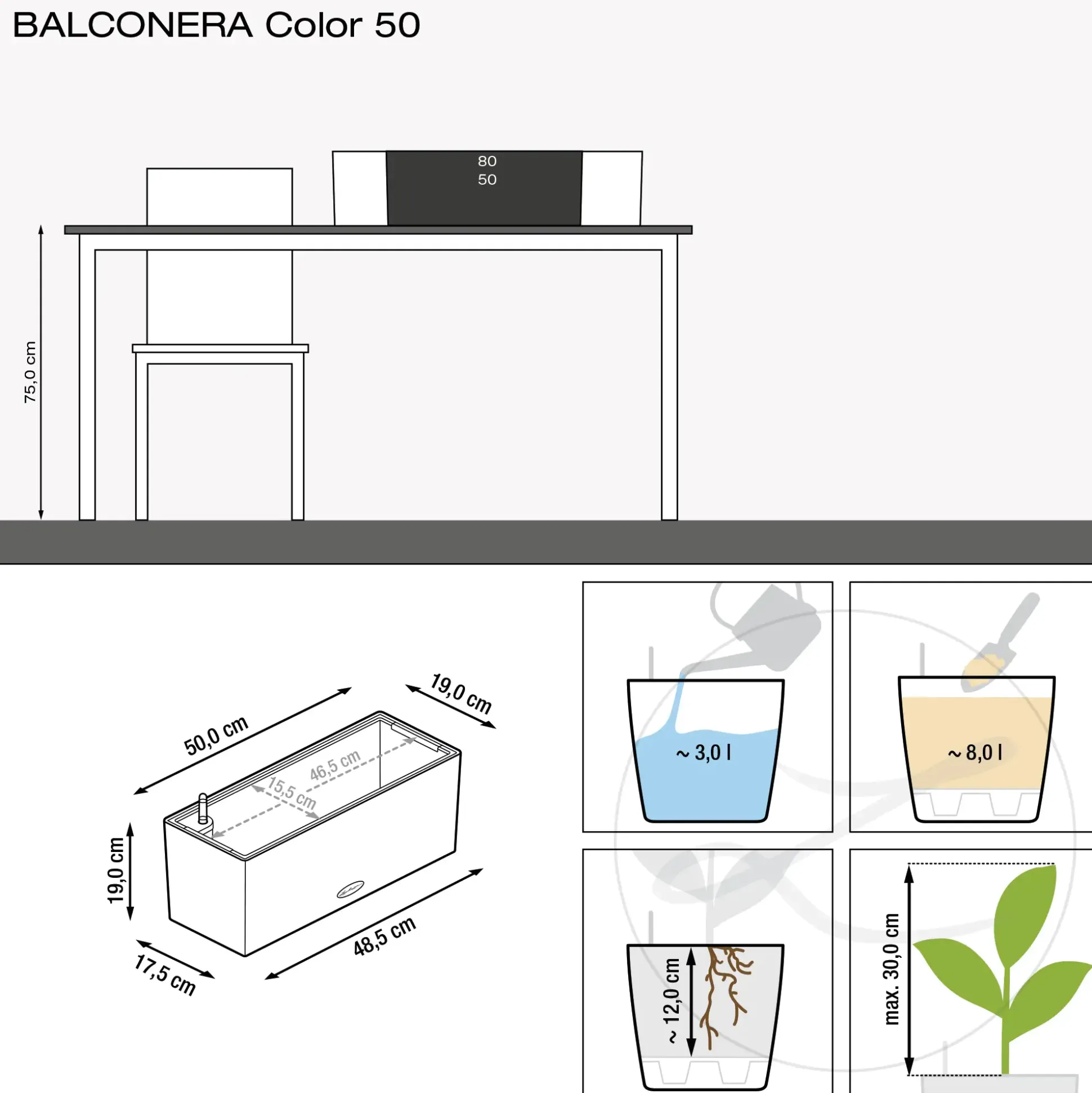 Lechuza Balkonkasten Balconera Color 50 cm, schiefergrau