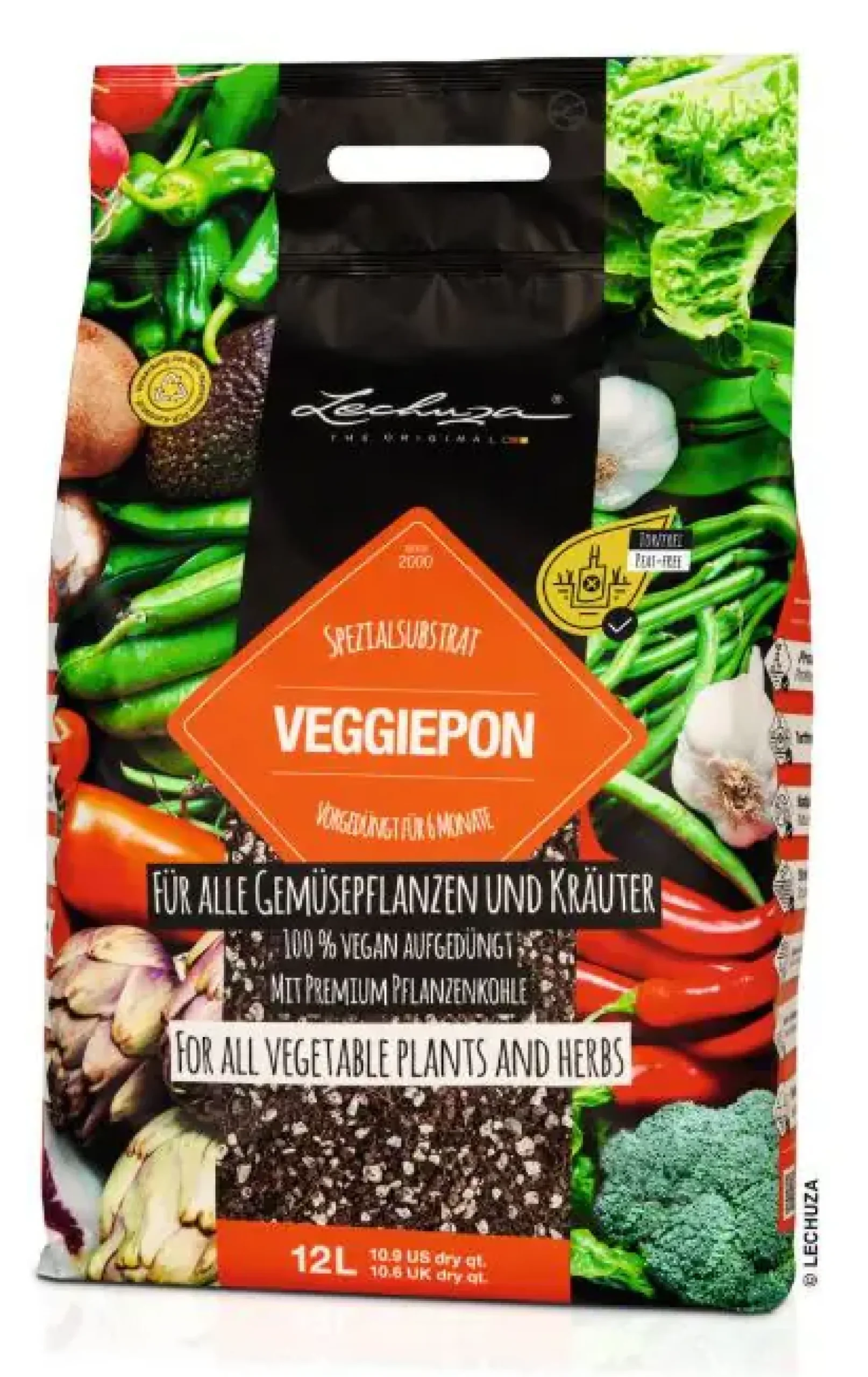 Lechuza Veggiepon Pflanzssubstrat für Gemüsepflanzen 12 L torffrei