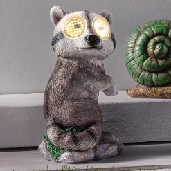 LED Dekofigur Solar Waschbär Rolling Eyes 21–26 cm warmweiß braun
