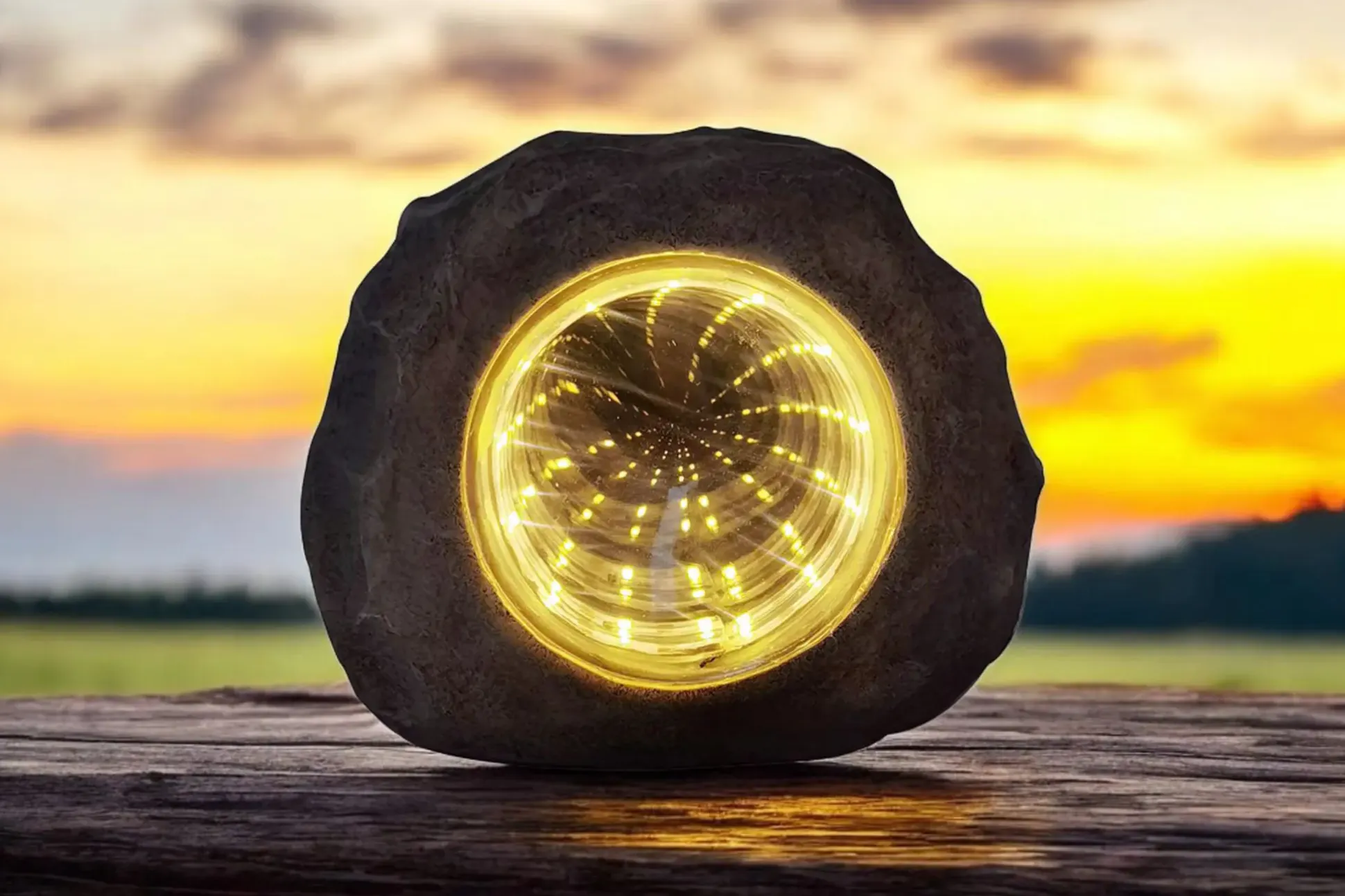 LED Solarleuchte Stein mit Dämmerungssensor grau-blau