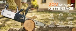 Litheli Akku-Kettensäge 20, 20 V, 2 Ah, Li-Ionen, 2 Akkus, Schwertlänge: 30 cm