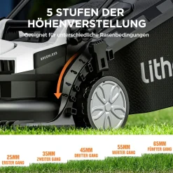Litheli Akku-Rasenmäher U20 20V, 33cm Schnittbreite, inkl. Akku 4.0Ah und USB-C Ladekabel