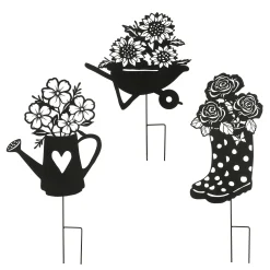Mica Decorations Gartenstecker Stiefel Schubkarren Gießer Eisen 81 cm schwarz 3-fach sortiert