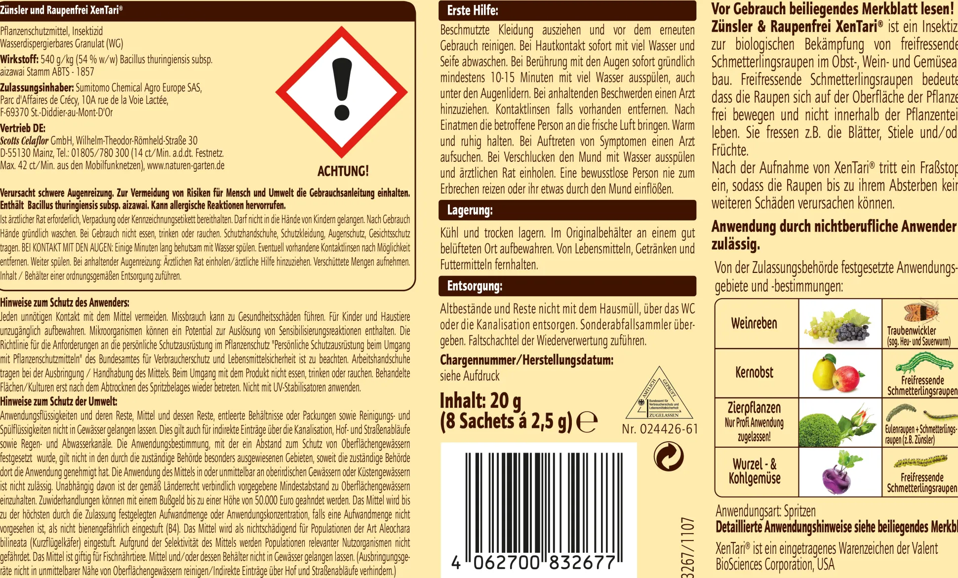 Naturen Bio Zünsler & Raupenfrei XenTari 8 x 2,5 g