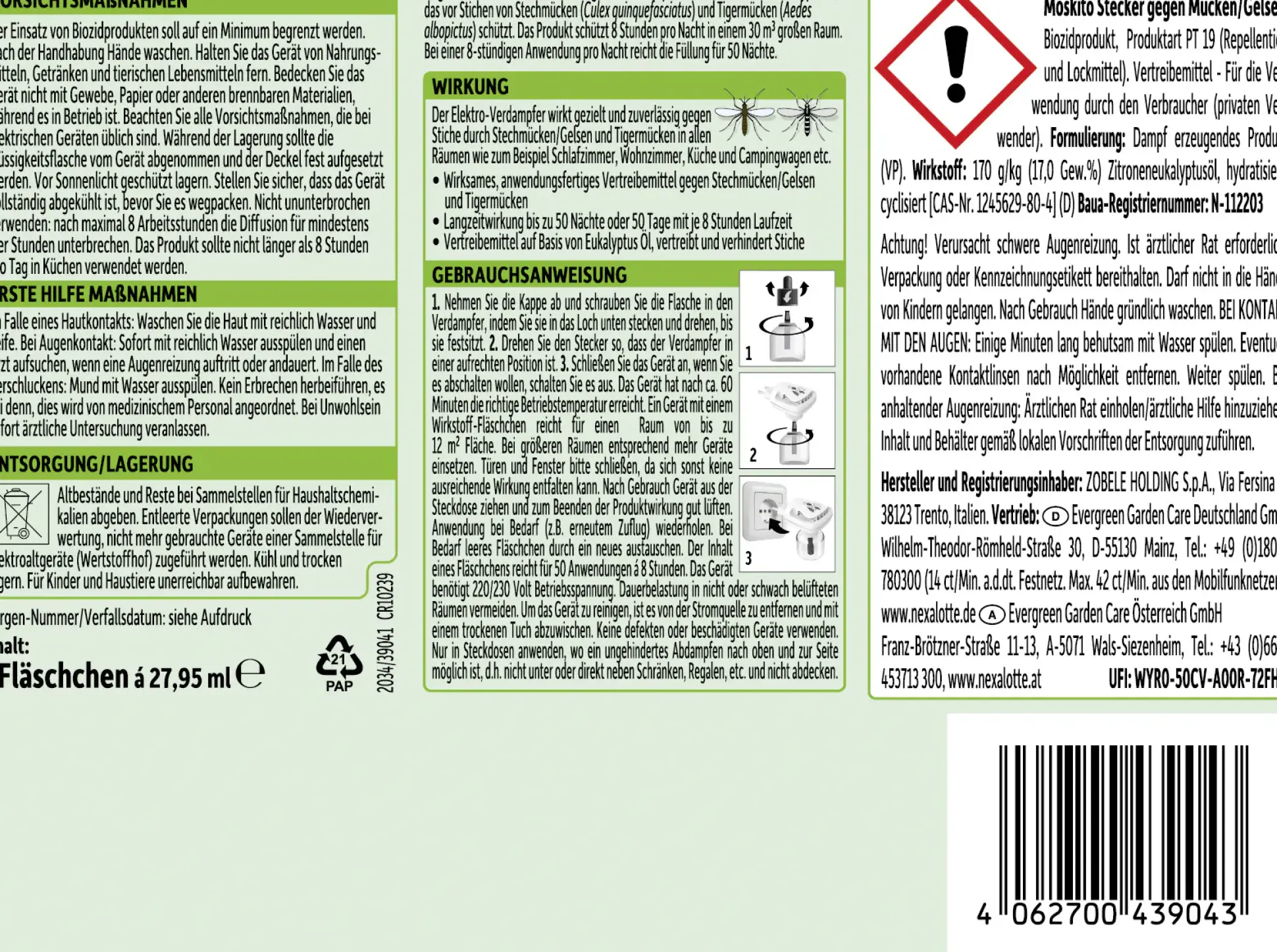 Nexa Lotte MoskitoStecker gegen Mücken/Gelsen Nachfüllpack 28 ml