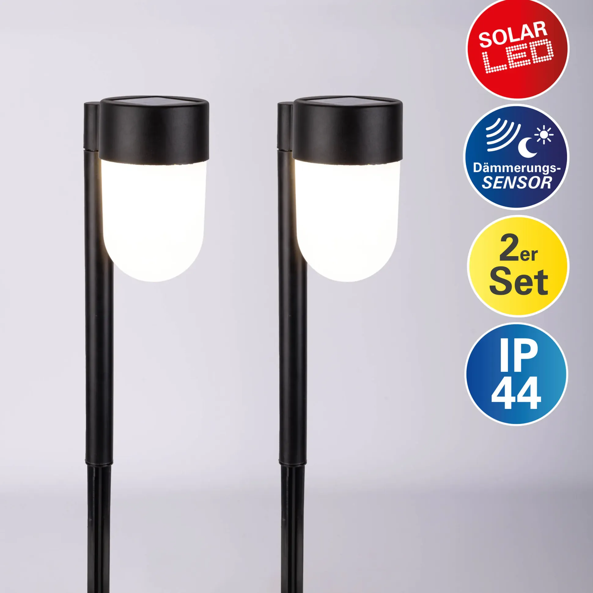 Näve Solar-Gartenleuchte LED mit Dämmerungssensor Sina 47,2 cm schwarz 2er Set