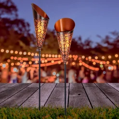 Näve Solar-Gartenleuchte Torch LED mit Dämmerungssensor 96 cm kupfer