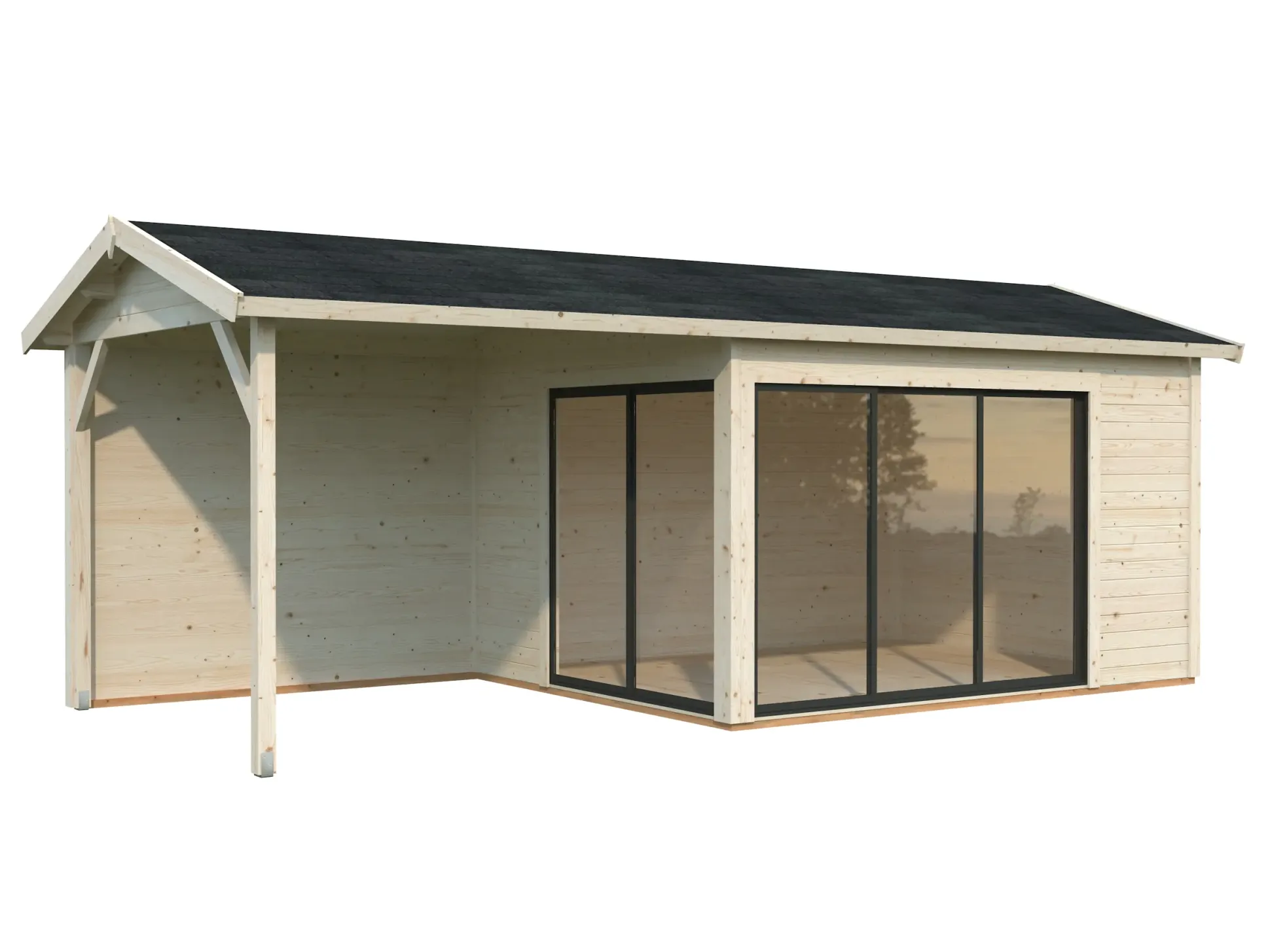 Palmako Gartenhaus Holz Amanda 668 x 300 cm Slide Plus mit Schiebetüren naturbelassen