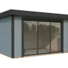 Palmako Gartenhaus Lydia 385 x 291 cm mit Glasschiebetüren grau lackiert
