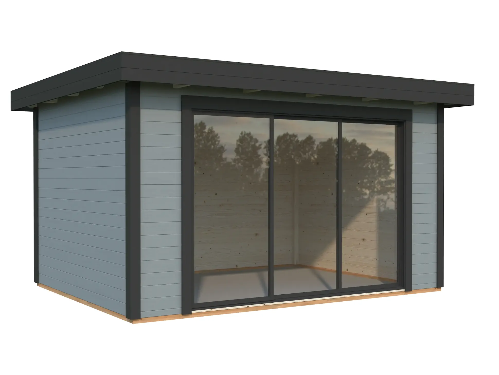 Palmako Gartenhaus Lydia 385 x 291 cm mit Glasschiebetüren grau lackiert