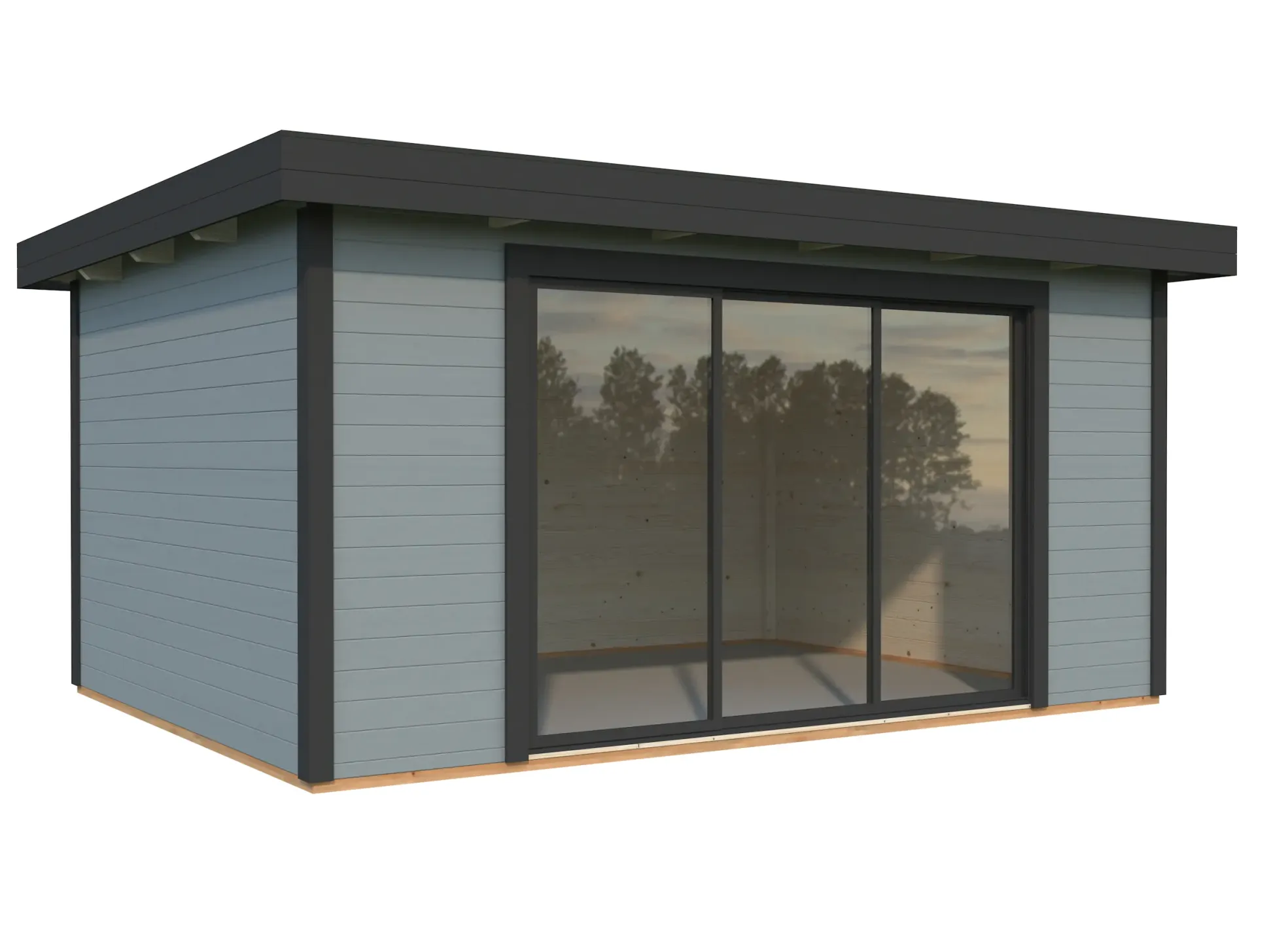 Palmako Gartenhaus Lydia 450 x 330 cm mit Glasschiebetüren grau lackiert