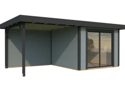Palmako Gartenhaus Lydia 285 x 563 cm mit Glasschiebetüren grau lackiert