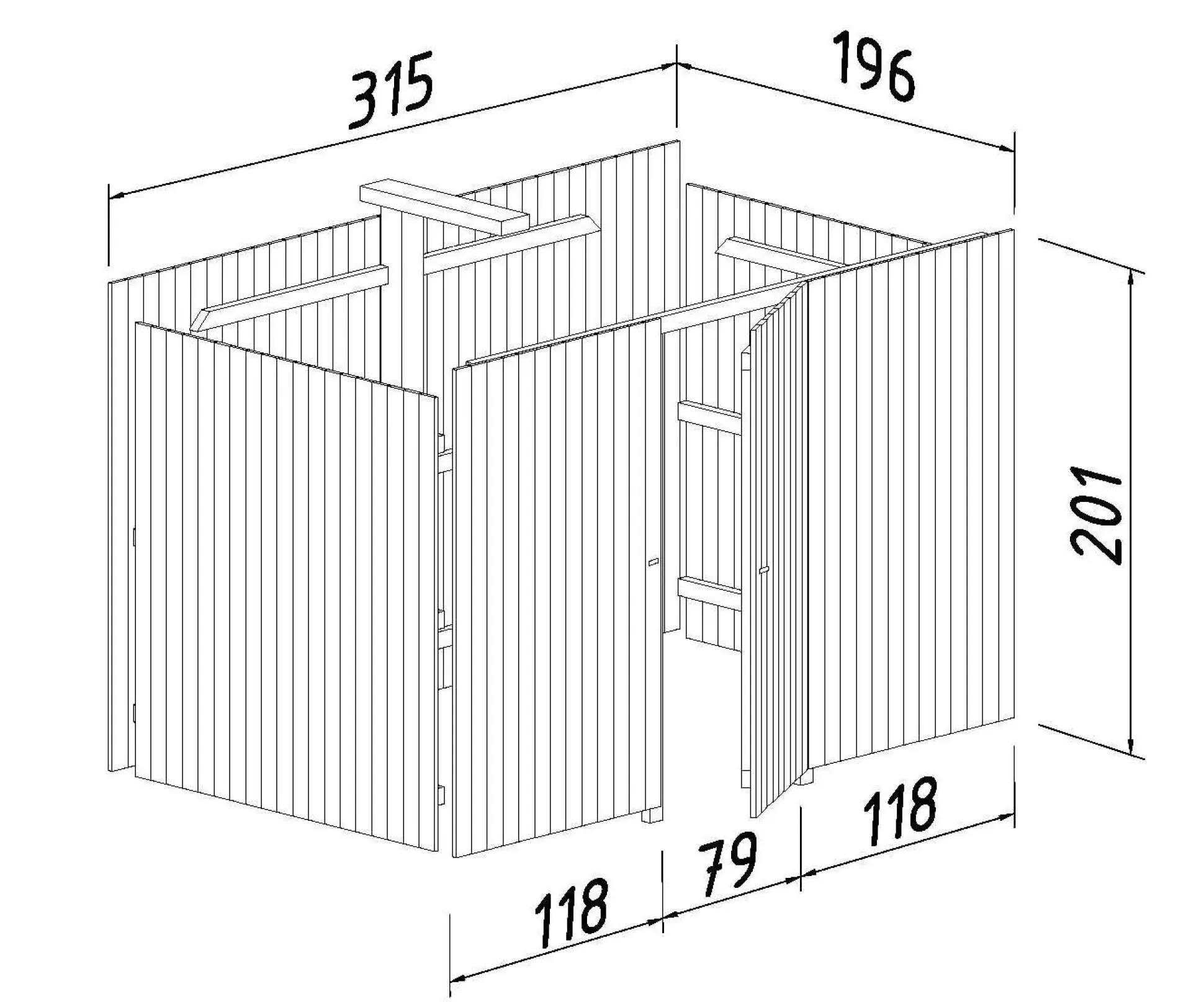 Palmako Gerätehaus für Carport Karl 315 x 196 cm naturbelassen
