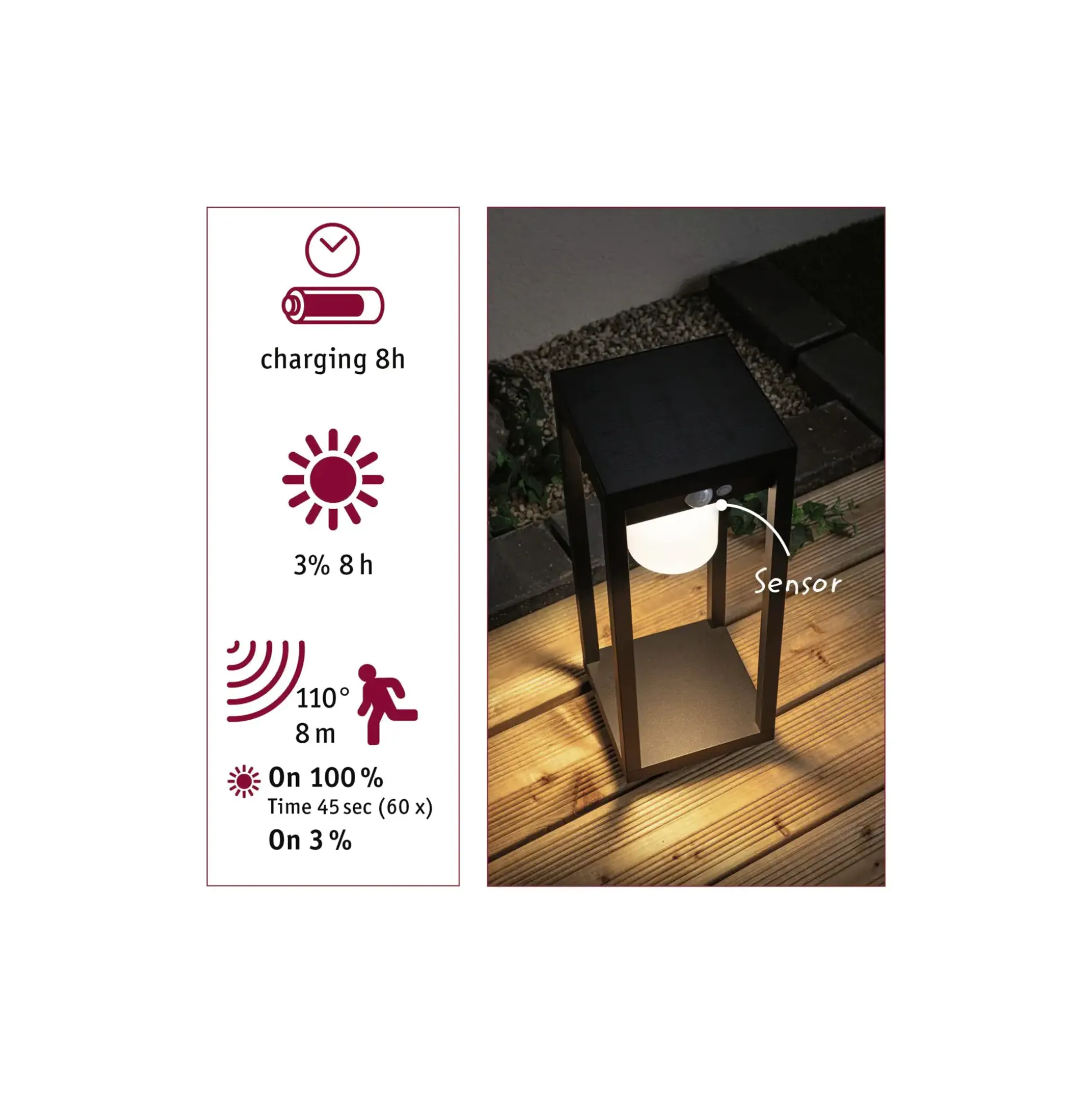 Paulmann LED Solarleuchte Marisol schwarz 40 x 15cm mit Bewegungsmelder