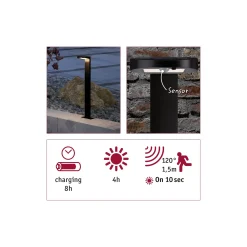 Paulmann LED Solar-Pollerleuchte Ryse anthrazit warmweiß Bewegungsmelder