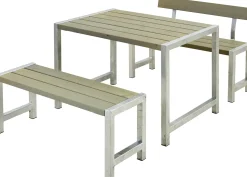 Plus Cafegarnitur Tisch 2 Bänke 1 Rückenlehne Druckimpräg. Graubraun