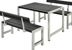 Plus Cafegarnitur Tisch und 2 Bänke & 2 Rückenlehnen RAL 9005 Schwarz