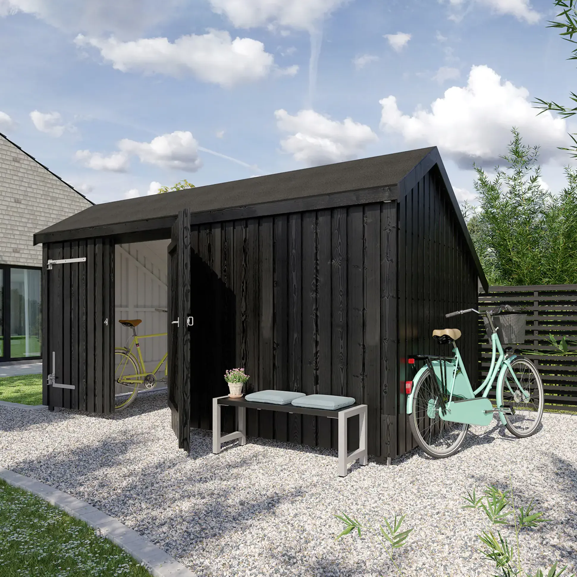 Plus Gartenhaus Multi 2 Module 445 x 258 cm natur mit Doppeltür, geschlossen