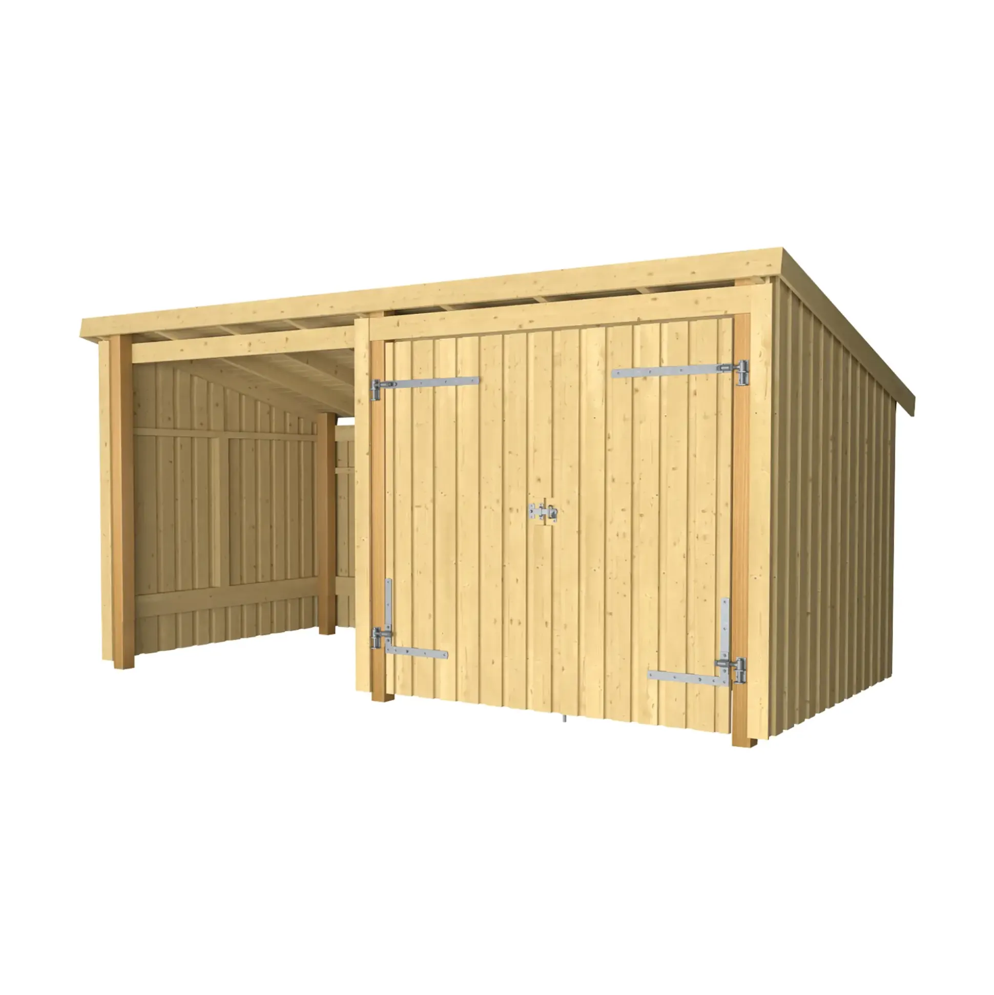 Plus Gartenhaus Nordic Multi 416 x 208 cm natur mit Doppeltür, offen