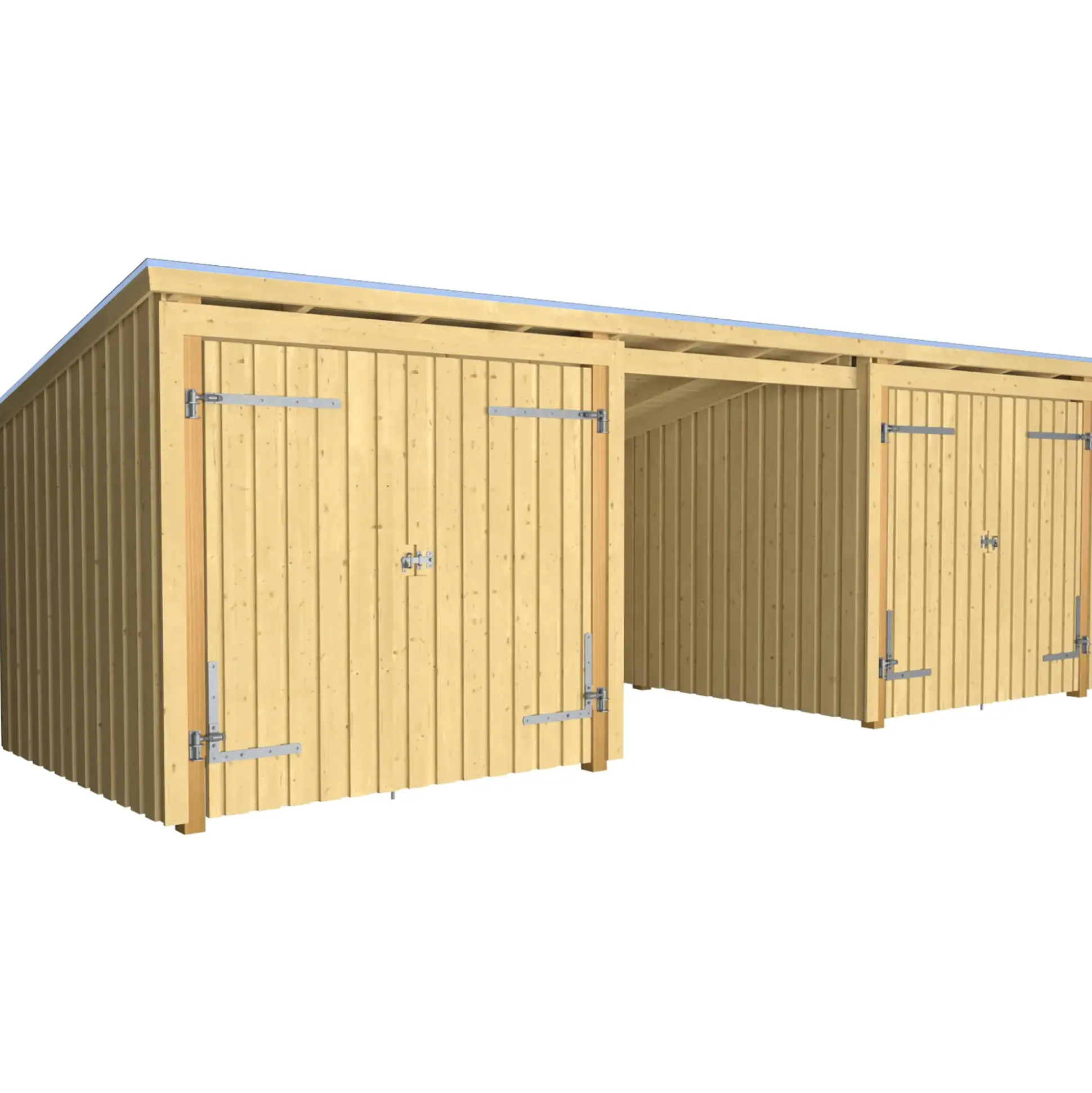 Plus Gartenhaus Nordic Multi 619 x 208 cm natur mit 2 Doppeltüren, offen, Dachpappe