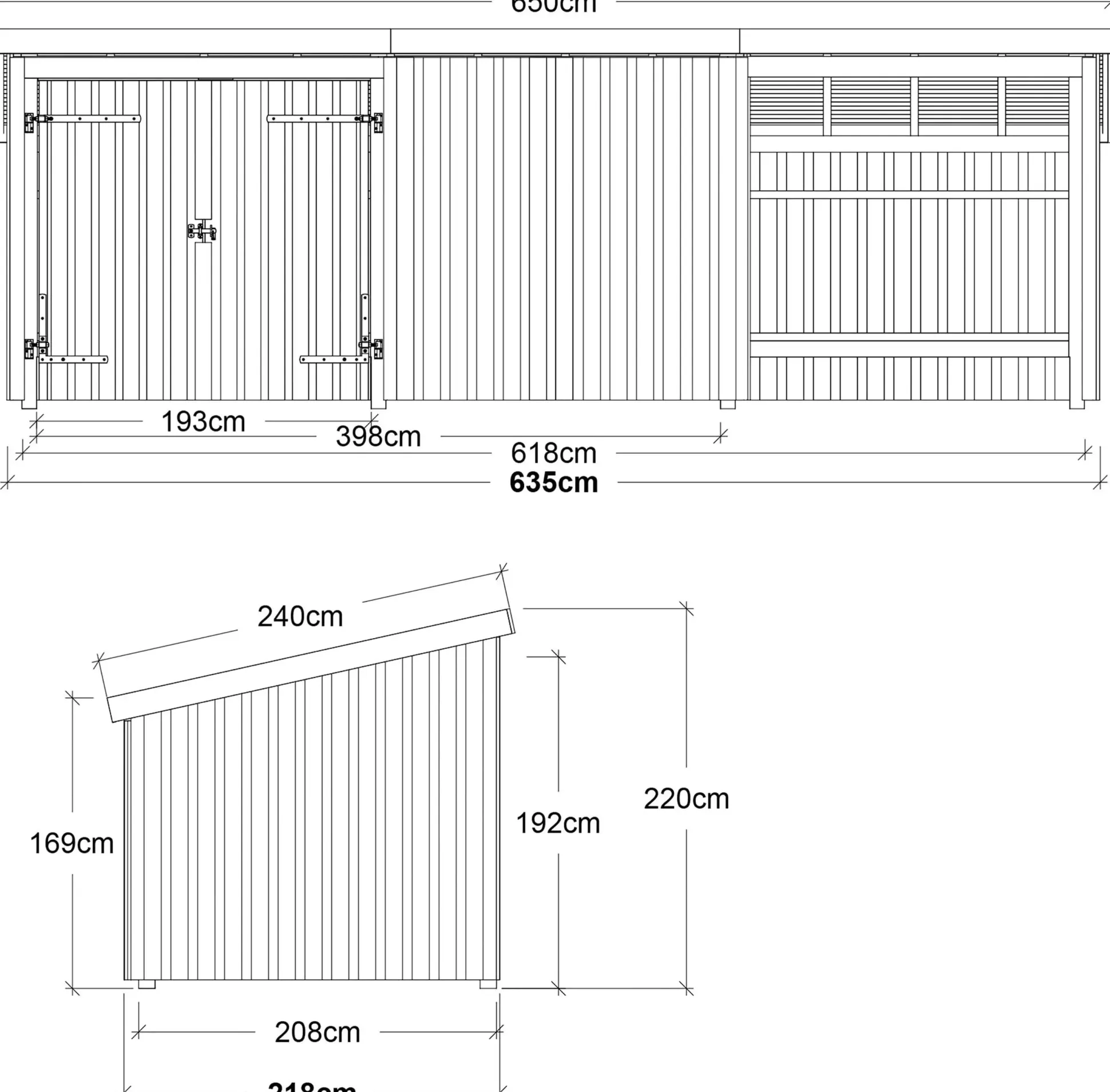 Plus Gartenhaus Nordic Multi 619 x 208 cm natur mit Doppeltür, Wand, offen