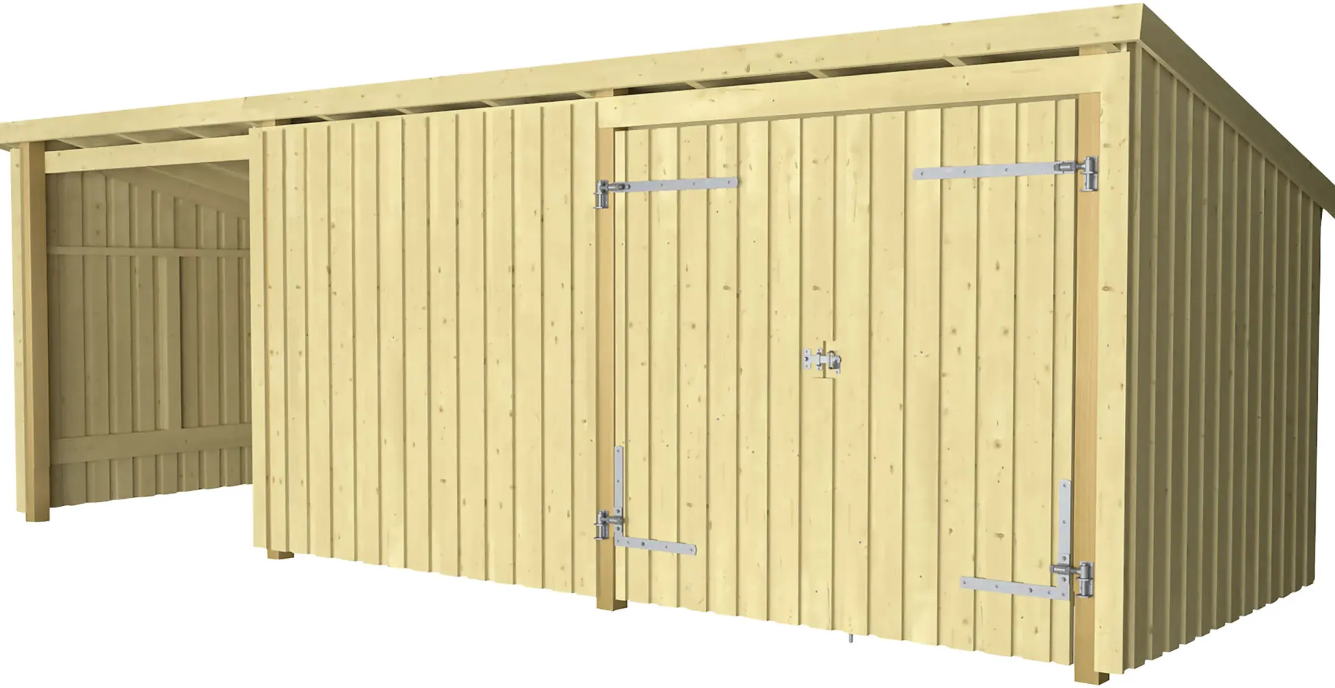 Plus Gartenhaus Nordic Multi 619 x 208 cm natur mit Doppeltür, Wand, offen