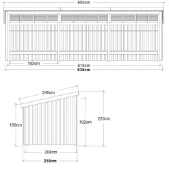 Plus Gartenhaus Nordic Multi 619 x 208 cm natur offen mit Dachpappe