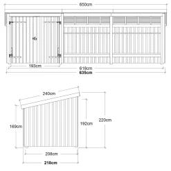 Plus Gartenhaus Nordic Multi 619 x 208 cm natur mit Doppeltür, offen, Dachpappe