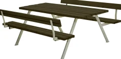 Plus Picknicktisch Alpha Stahl-Holz 177 x 185 x 76 cm schwarz mit 2 Rückenlehnen