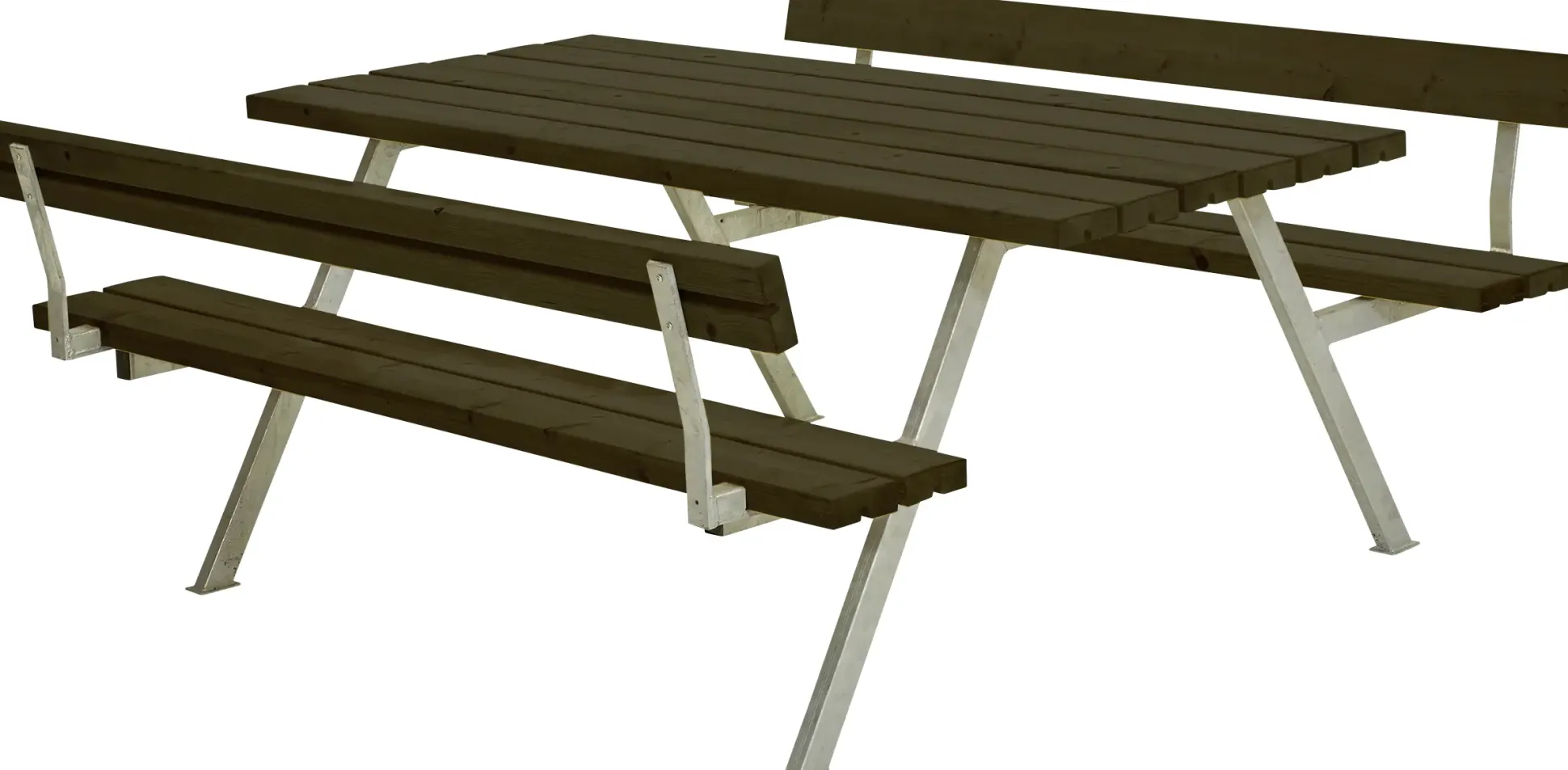 Plus Picknicktisch Alpha Stahl-Holz 177 x 185 x 76 cm schwarz mit 2 Rückenlehnen