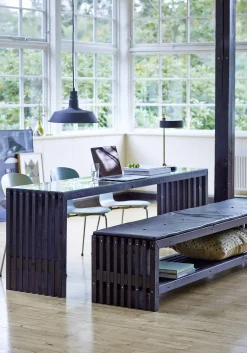 Plus Rustik Lattenbank Design mit Regal 138 x 49 x 45 cm RAL 9005 Schwarz