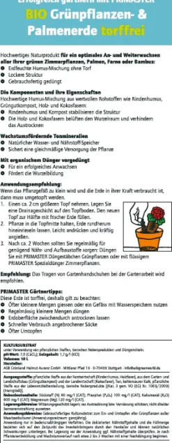 Primaster Bio Grünpflanzen- & Palmenerde torffrei 10 L