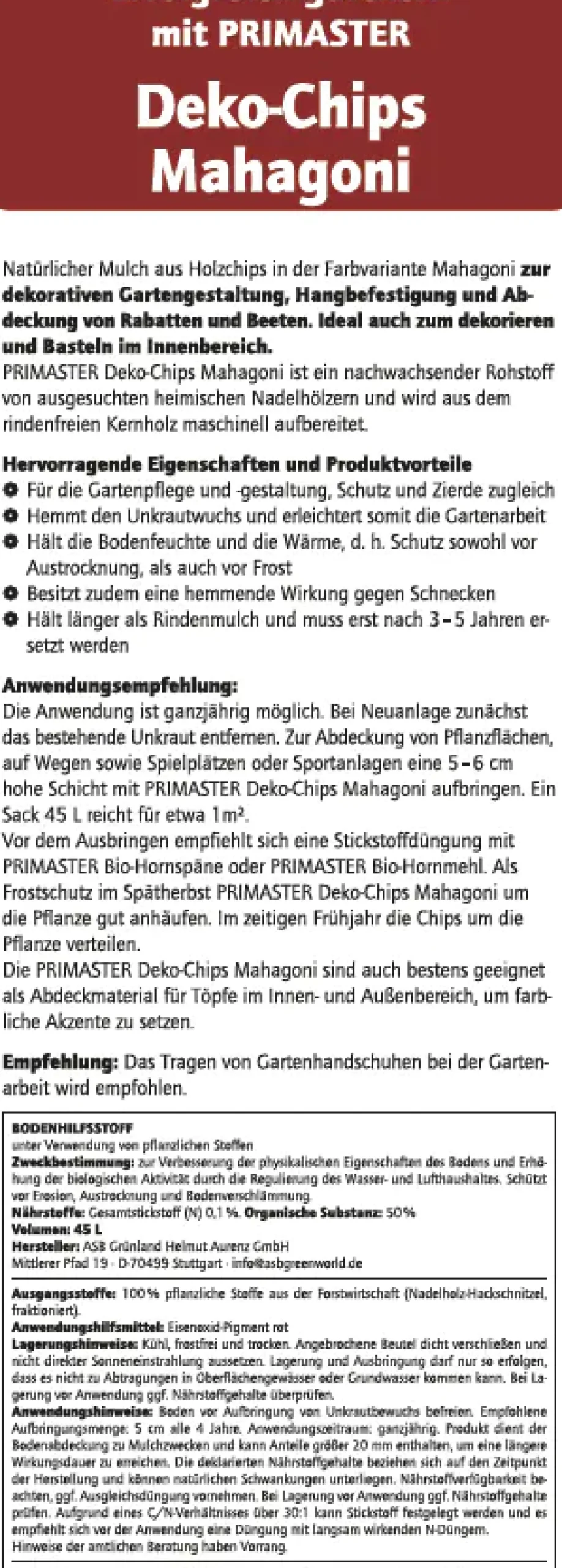 Primaster Hackschnitzel Garten Mahagoni 45 L