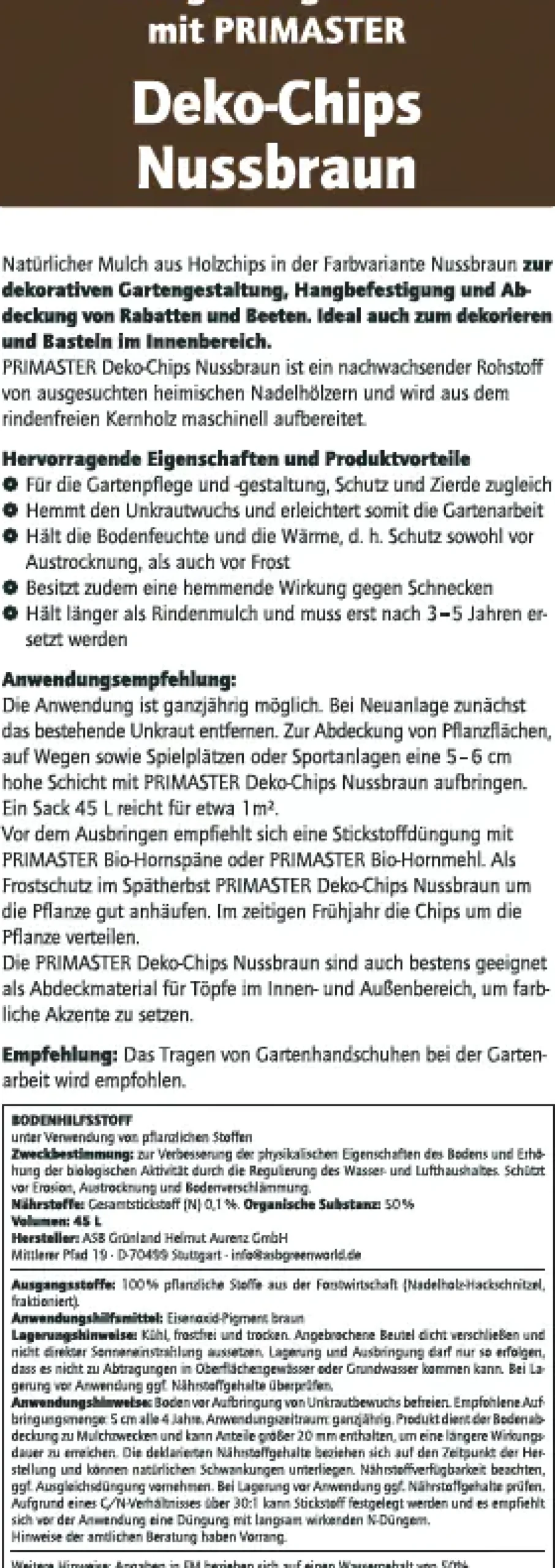 Primaster Hackschnitzel Garten nussbraun 45 L