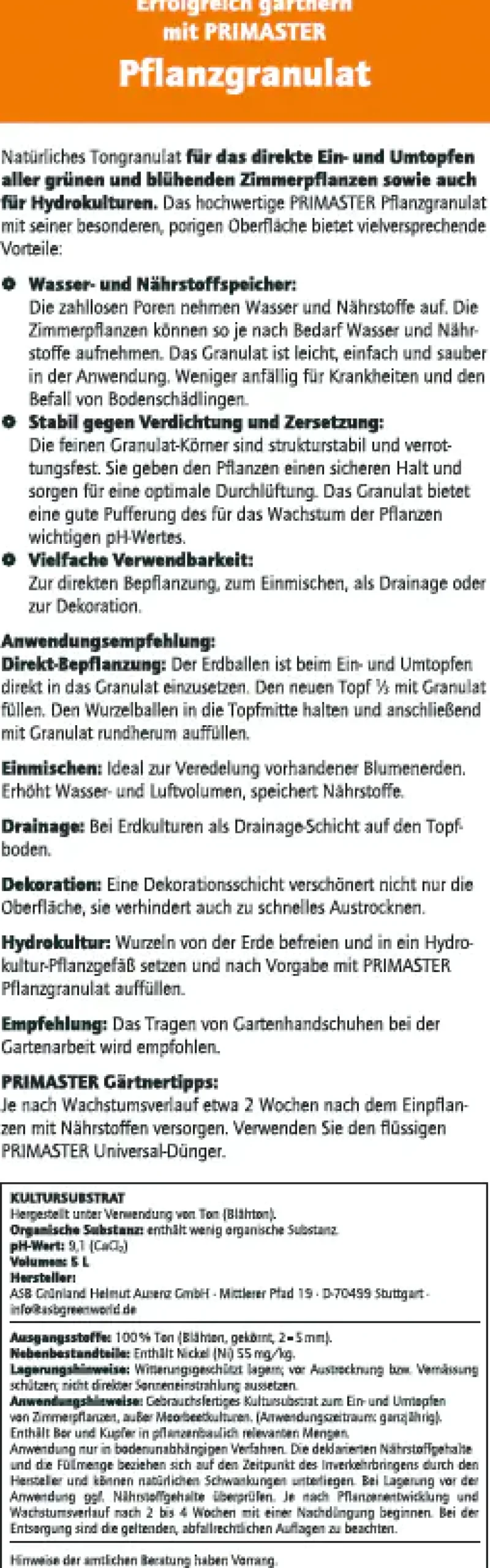 Primaster Pflanzgranulat 5 L