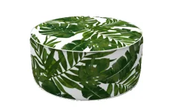 Primaster Sitzpouf aufblasbar weiß grün Ø 53 x 23 cm mit tropischen Blättern