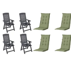 Progarden Gartenstuhl-Set Tampa mit Auflagen anthrazit/grün 8-tlg.