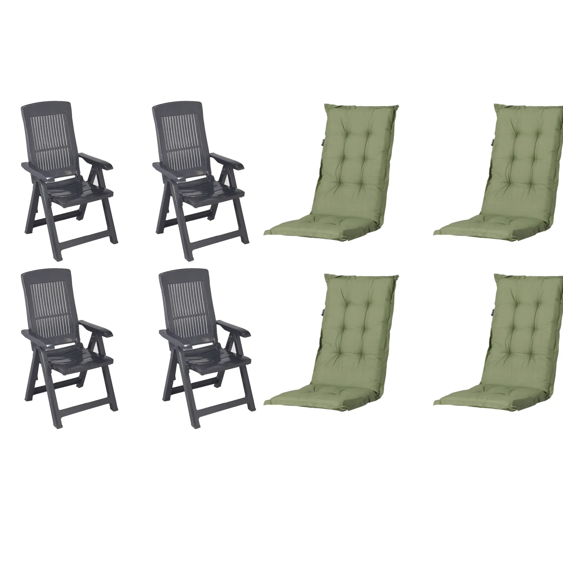 Progarden Gartenstuhl-Set Tampa mit Auflagen anthrazit/grün 8-tlg.