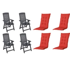 Progarden Gartenstuhl-Set Tampa mit Auflagen anthrazit/rot 8-tlg.
