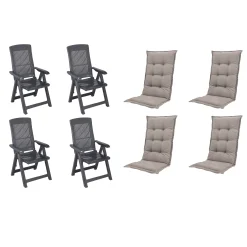 Progarden Gartenstuhl-Set Tampa mit Auflagen anthrazit/taupe 8-tlg.