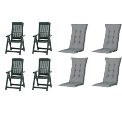 Progarden Gartenstuhl-Set Tampa mit Auflagen grün/grau 8-tlg.