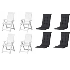 Progarden Gartenstuhl-Set Tampa mit Auflagen weiß/schwarz 8-tlg.