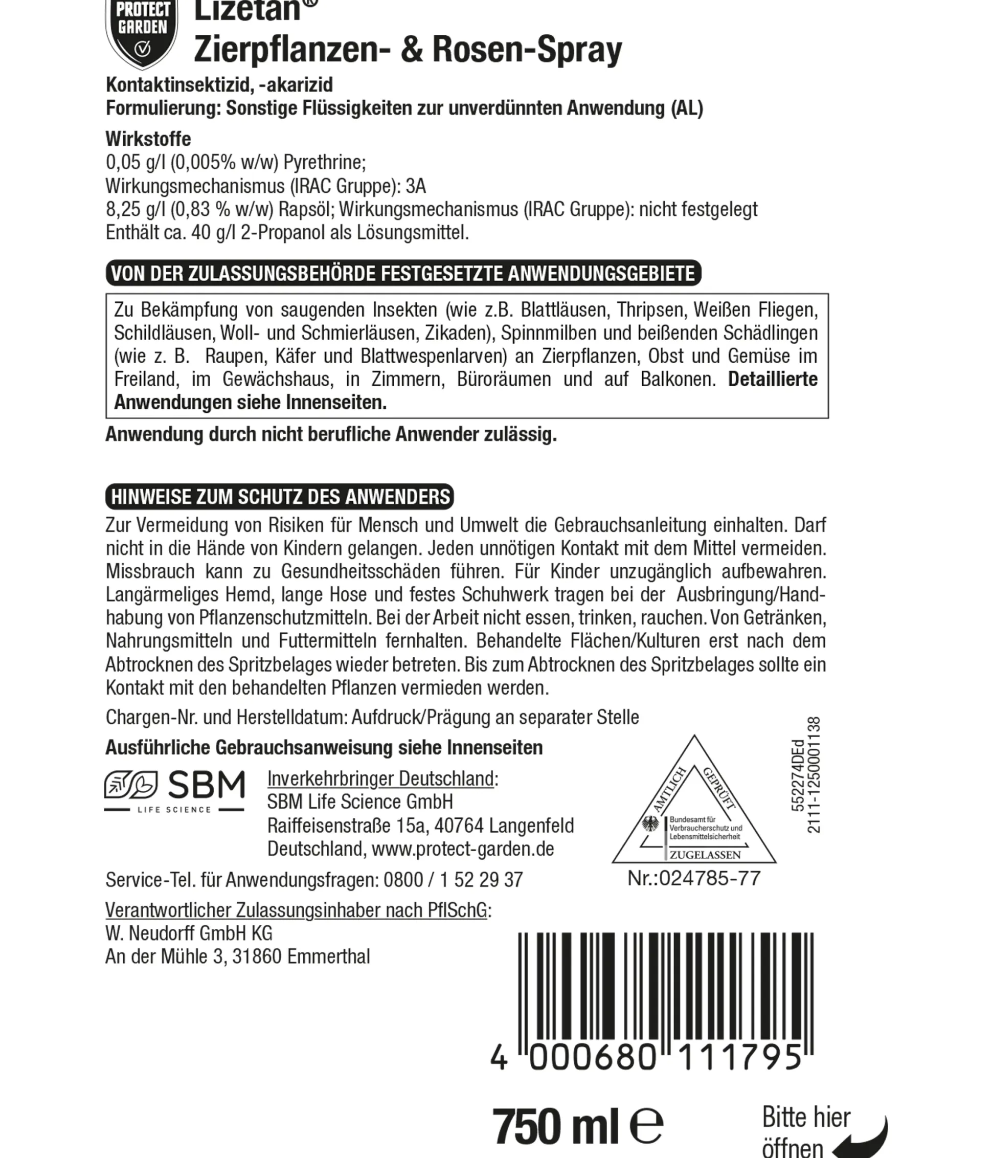 Protect Garden Lizetan Zierpflanzen- & Rosen-Spray AF 750 ml