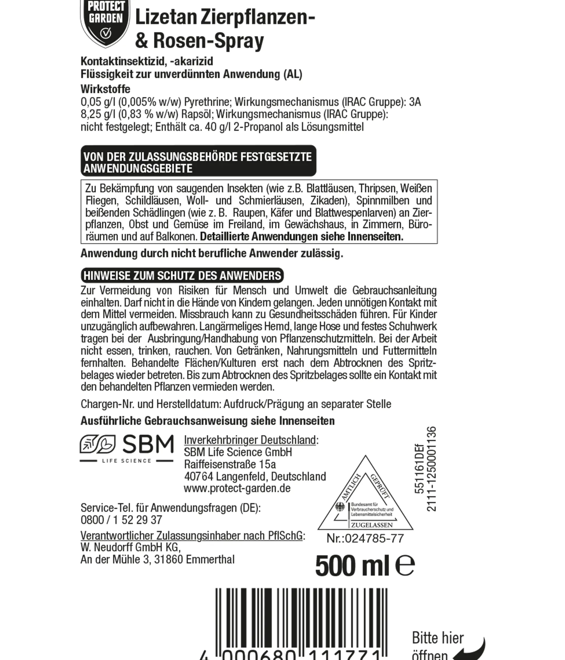 Protect Garden Lizetan Zierpflanzen- & Rosen-Spray AF 500 ml