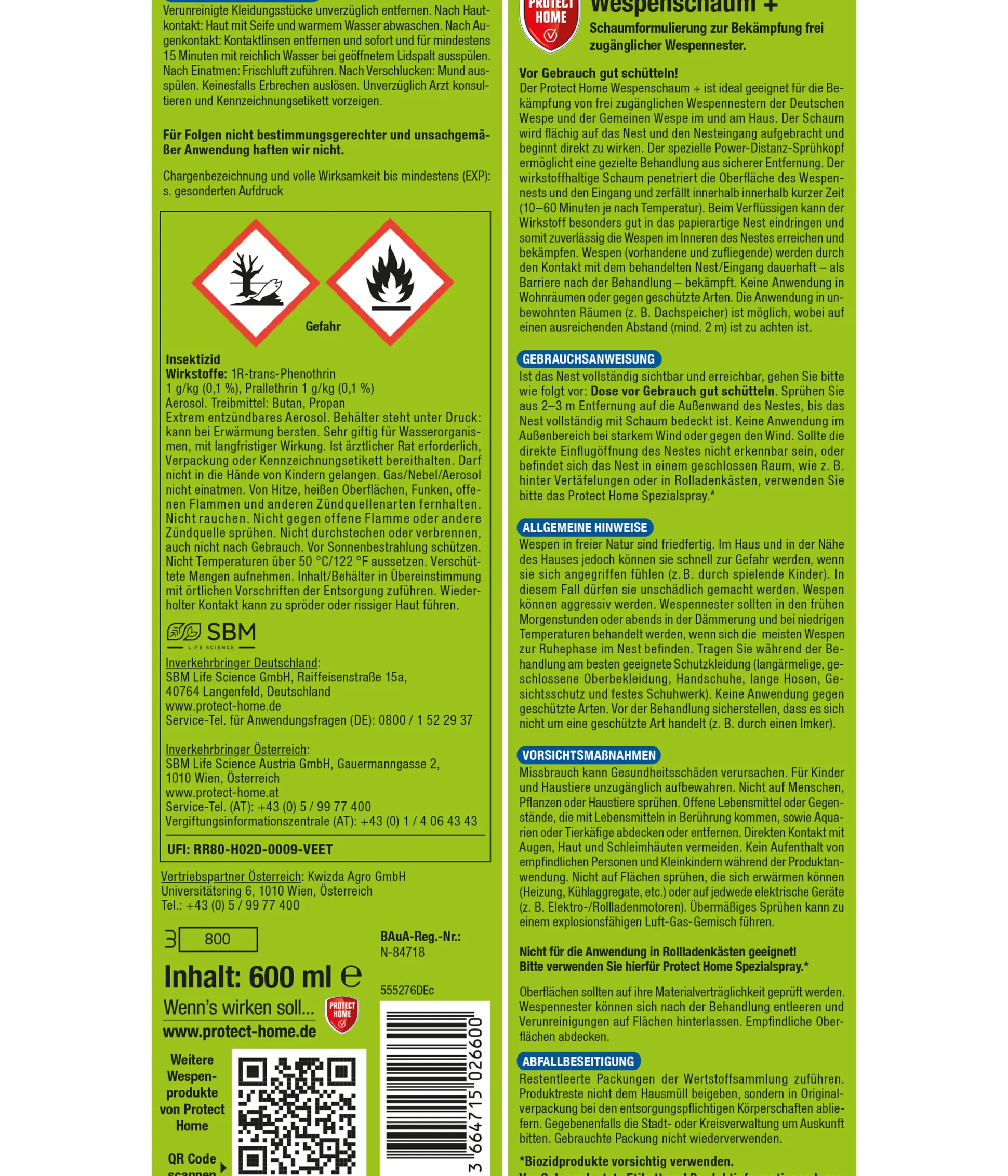 Protect Home FormineX Wespenschaum + 600 ml