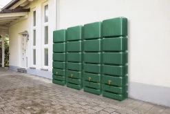 4rain Regentonne-Set Slim inkl. Zubehör Wandtank 1400 L dunkelgrün 4 Stück