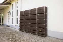 4rain Regentonne-Set Slim Wood Decor inkl. Zubehör Wandtank 1400 L darkwood 4 Stück